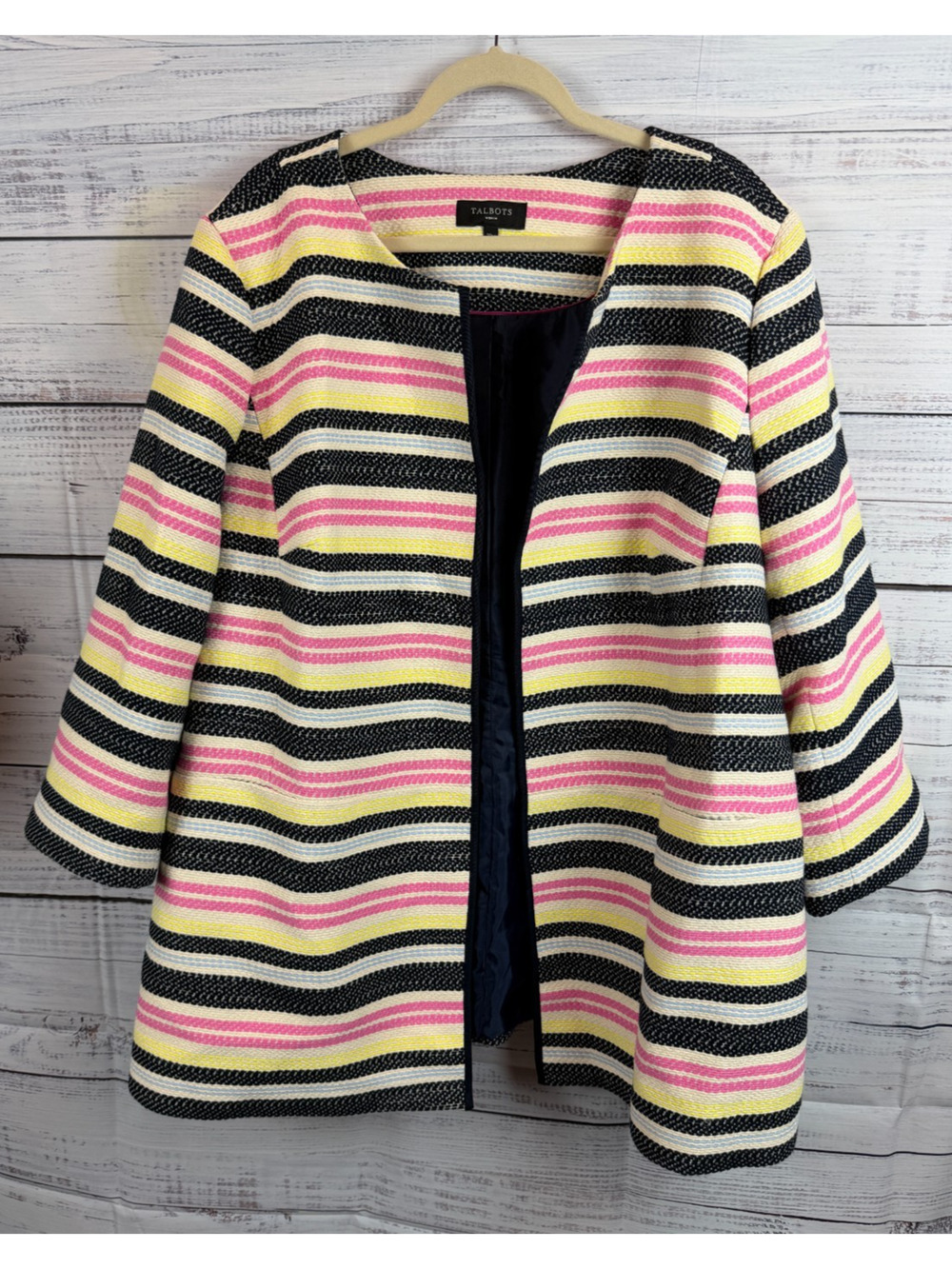 TALBOTS striped open front cotton textured spring jacket coat 22W NWOT